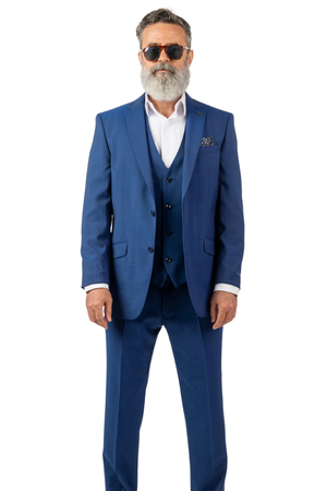 Costum Bărbați Albastru din Lână 100% în Trei Piese