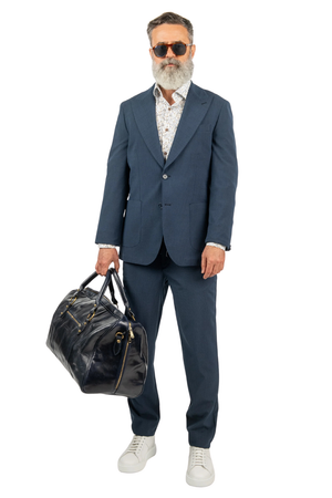 Costum Bărbați Bleu Creponat Elegant din Material Tehnic