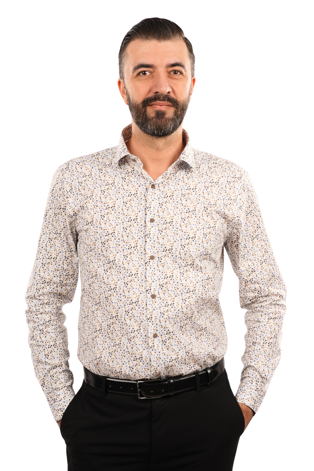 Cămașă Bărbați Albă cu Imprimeu Frunze – 95% Bumbac