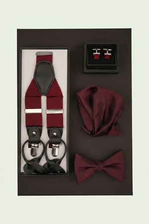 Cutie Cadou Bărbați Papion, Batistă, Butoni și Bretele 6AM5013