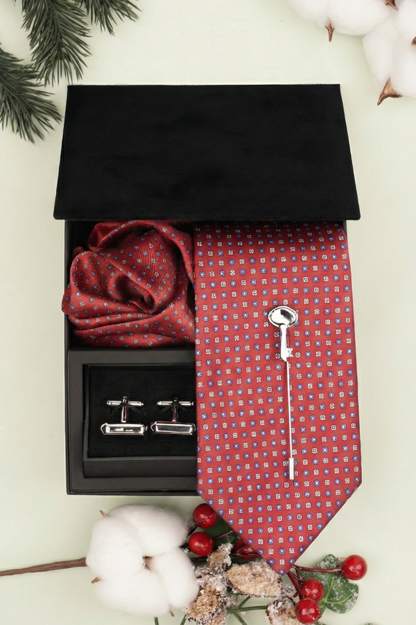 Cutie Cadou Bărbați Butoni, Cravată, Batistă și Broșă 6AM5023