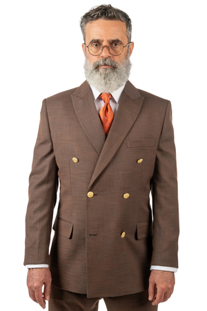 Costum Bărbați Maro Elegant la Două Rânduri de Nasturi