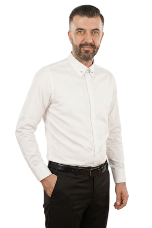 Cămașă Bărbați Albă cu Guler Pin - 100% Bumbac