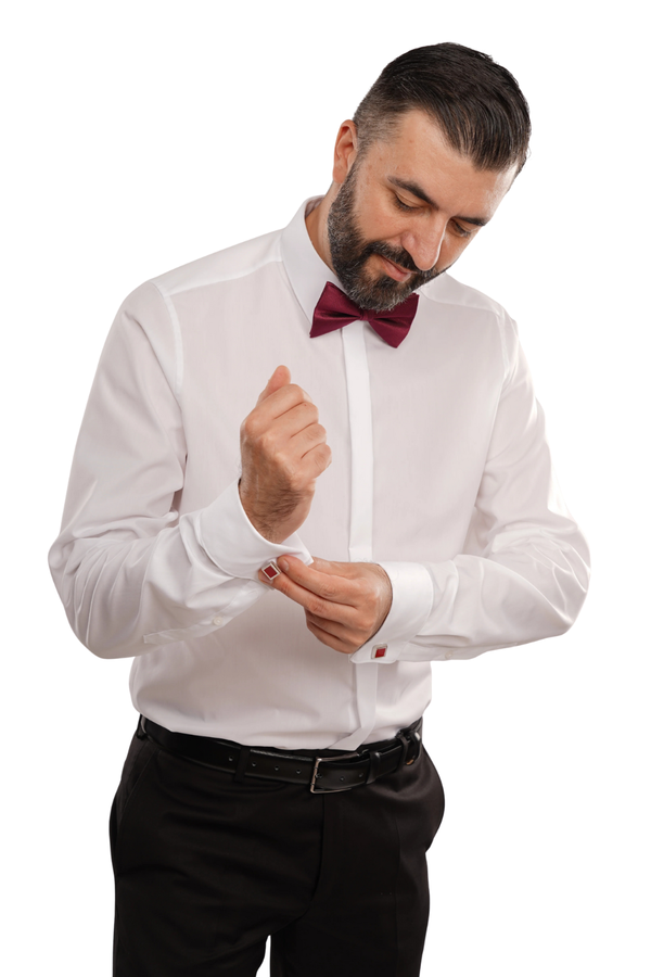 Cămașă Bărbați Albă Non-Iron – Bumbac Superfin cu Mânșetă pentru Butoni