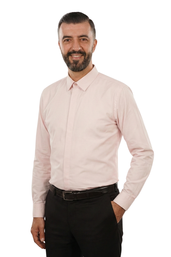 Cămașă Bărbați Roz din Bumbac cu Nasturi Acoperiți 6AMCA00002
