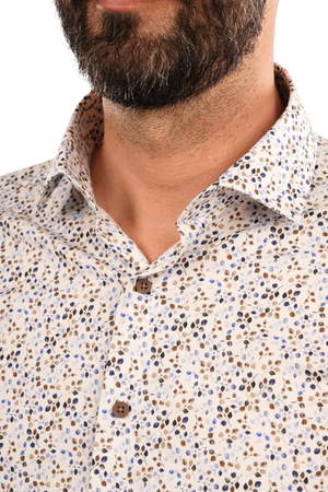 Cămașă Bărbați Albă cu Imprimeu Frunze – 95% Bumbac