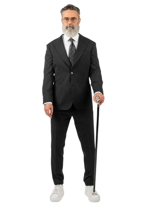 Costum Bărbați Negru Texturat din Țesătură Tehnică Elegantă