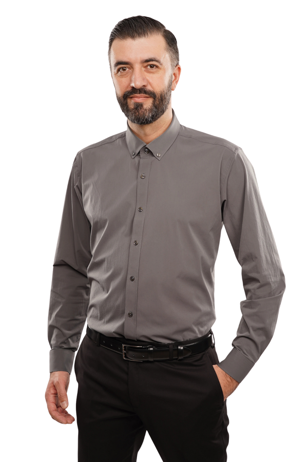 Cămașă Bărbați Gri – Bumbac Elastic