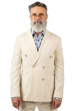 Costum Bărbați Crem Sport la Două Rânduri de Nasturi