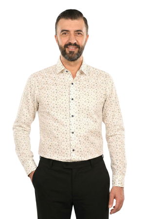 Cămașă Bărbați Albă cu Imprimeu Frunze – 95% Bumbac
