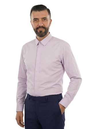 Cămașă Bărbați Lila din Bumbac cu Nasturi Acoperiți