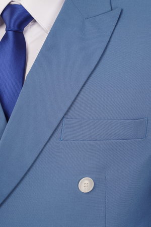 Costum Bărbați Albastru la Două Rânduri de Nasturi din Lână