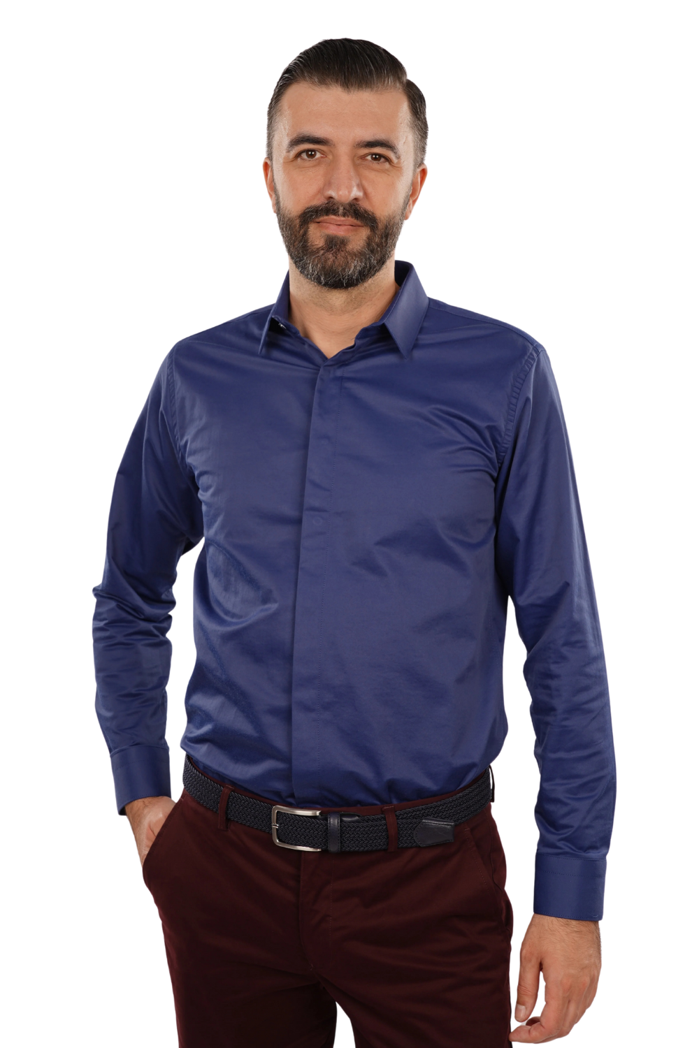 Cămașă Bărbați Albastru Uni – 97% Bumbac