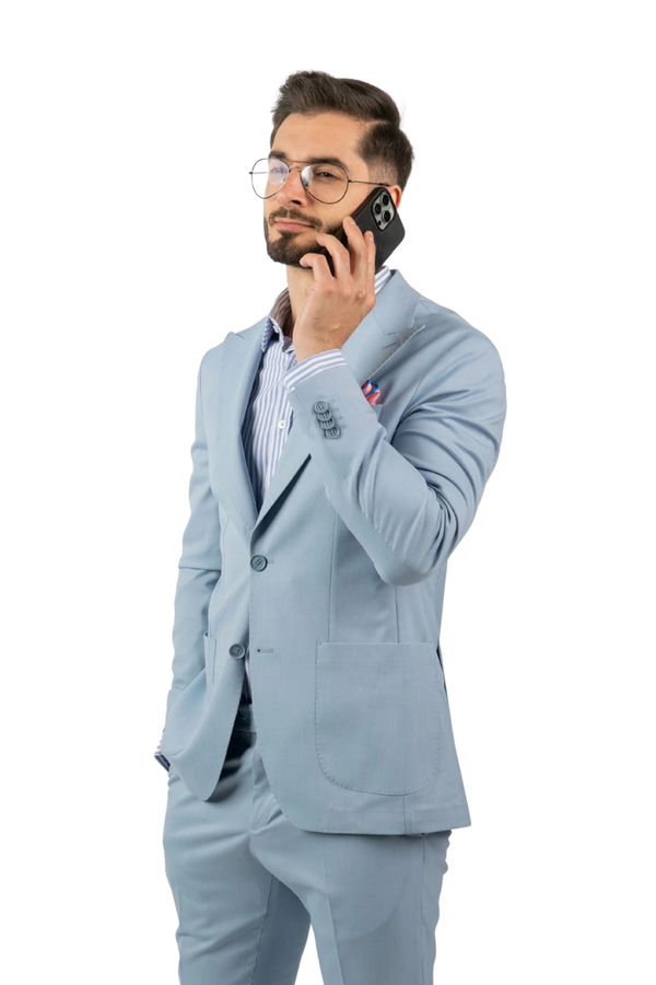 Costum Bărbați Bleu Elegant din Material Tehnic