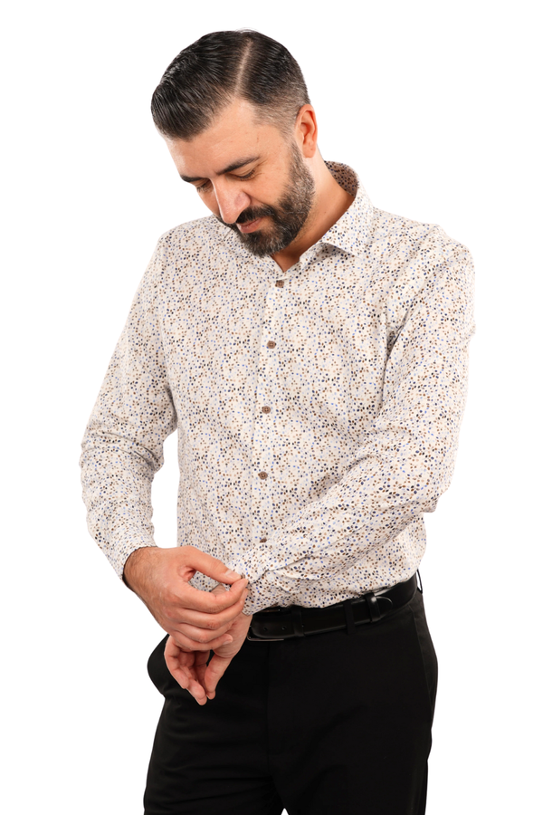 Cămașă Bărbați Albă cu Imprimeu Frunze – 95% Bumbac