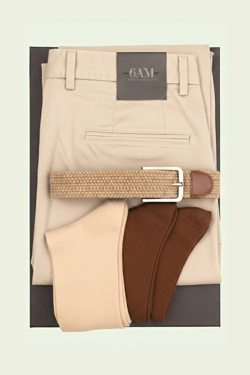 Cutie Cadou Bărbați Pantaloni Chinos, Curea Elastică și Șosete 6AM5025