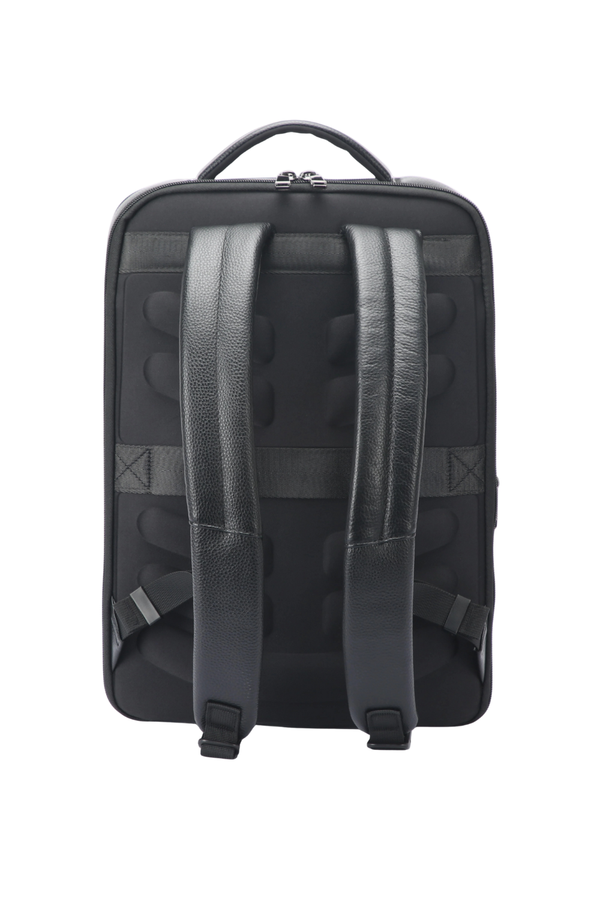 Rucsac din piele naturală, negru, pentru birou și călătorie