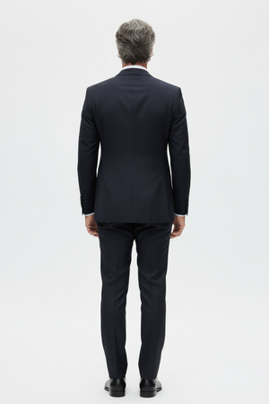 Smoking la Două Rânduri de Nasturi din Lână Premium Extrafină - Bleumarin 6AM1009342