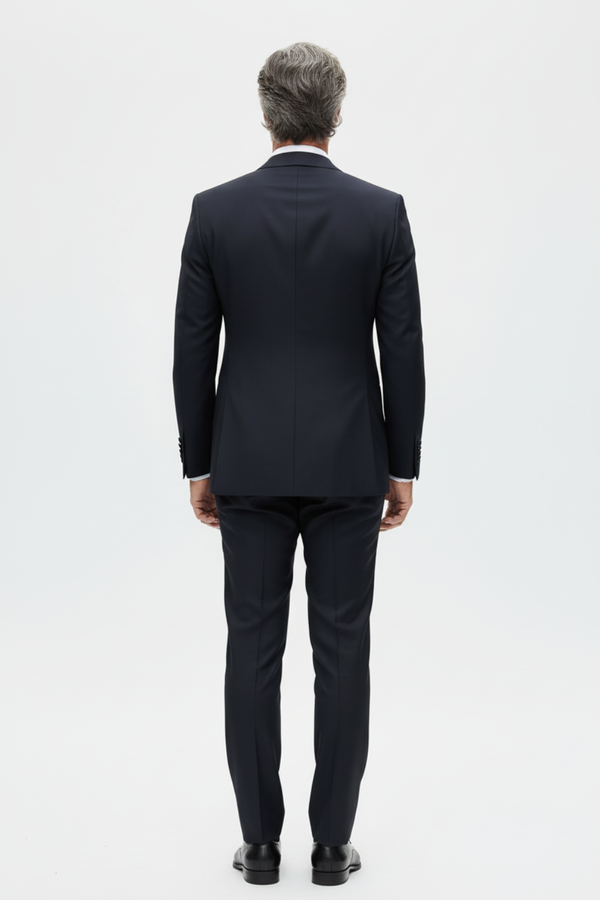 Smoking la Două Rânduri de Nasturi din Lână Premium Extrafină - Bleumarin 6AM1009342