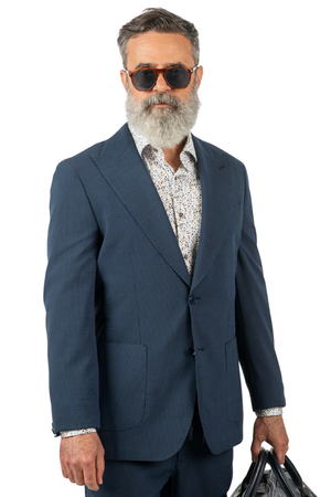 Costum Bărbați Bleu Creponat Elegant din Material Tehnic