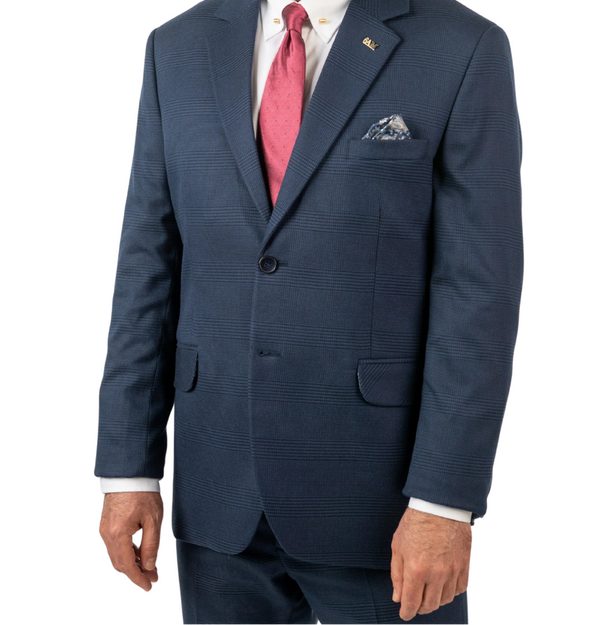 Costum Clasic din Lână - Bleumarin cu Carouri Negre 6AM002