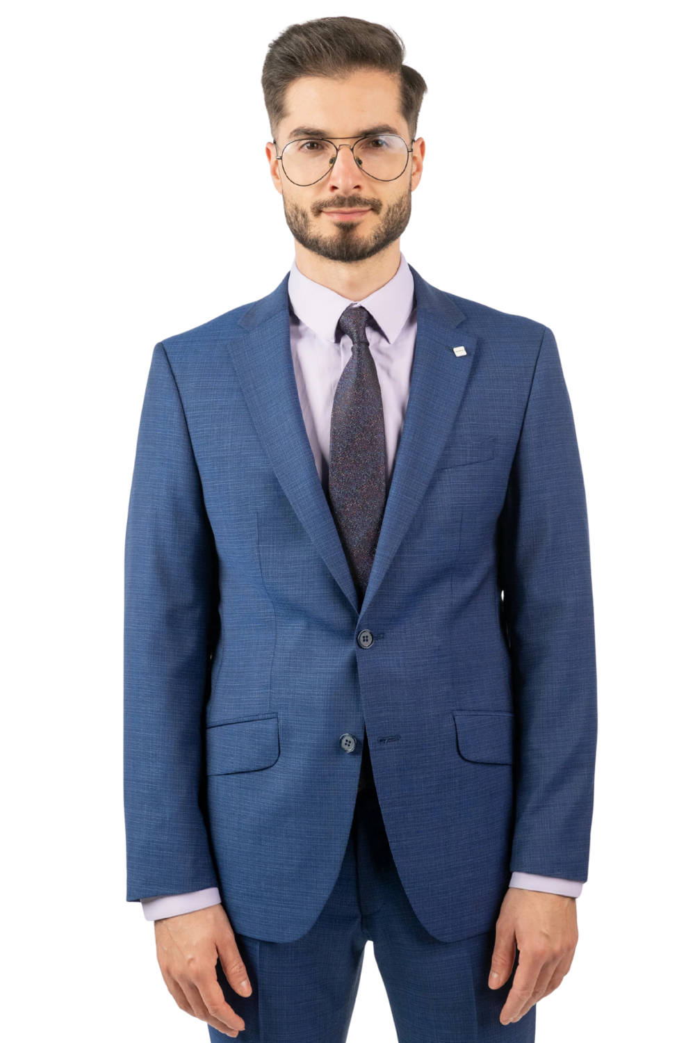 Costum Bărbați Albastru Texturat din Lână Premium