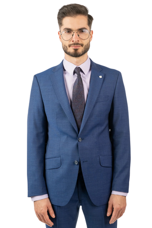 Costum Bărbați Albastru Texturat din Lână Premium