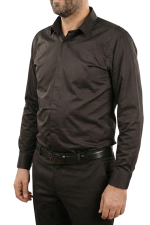 Cămașă Bărbați Neagră din Bumbac cu Nasturi Acoperiți