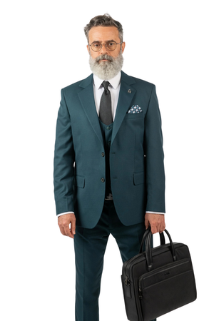 Costum Bărbați Turquoise din Lână în Trei Piese