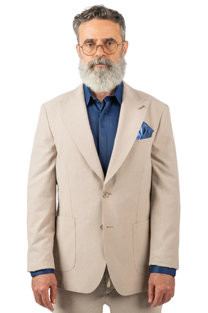 Costum Bărbați Crem Creponat din Țesătură Tehnică