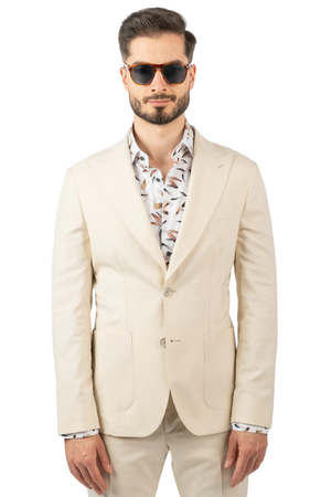 Costum Bărbați Crem din Material Tehnic fără Căptușeală