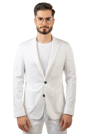 Costum Bărbați Alb din Bumbac cu Sacou la Un Rând de Nasturi