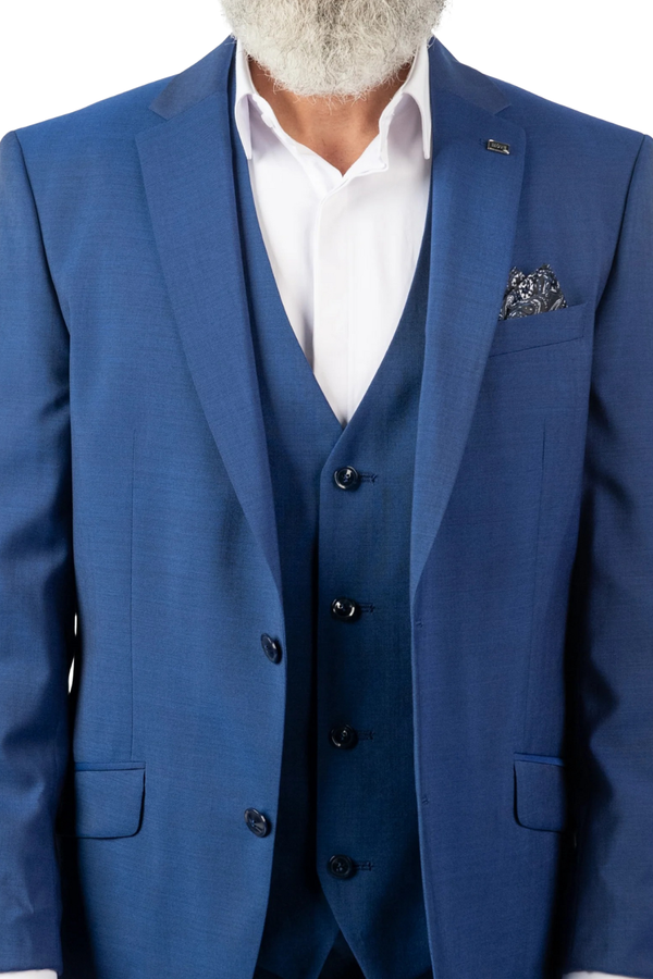 Costum Bărbați Albastru din Lână 100% în Trei Piese