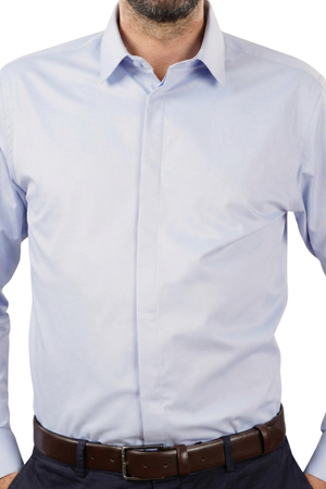 Cămașă Bărbați Albastră din Bumbac cu Nasturi Acoperiți Slim Fit 6AMCA00003