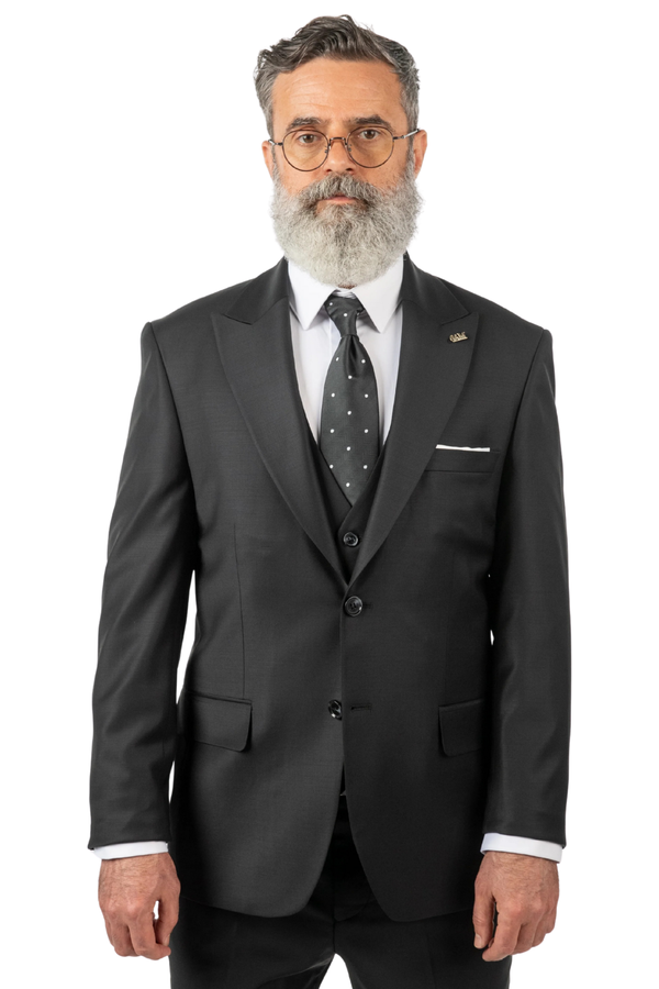 Costum Bărbați Negru din Lână în Trei Piese