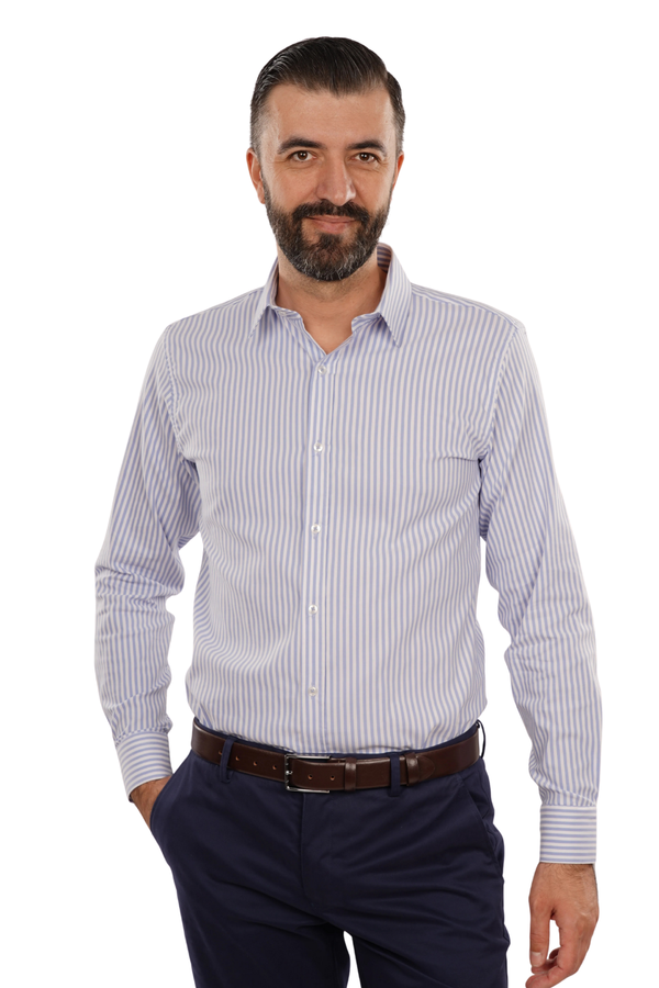 Cămașă Bărbați Alb-Albastru în Dungi – 97% Bumbac