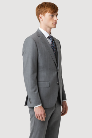 Costum Clasic în Trei Piese - Gri cu Dungi 6AM307