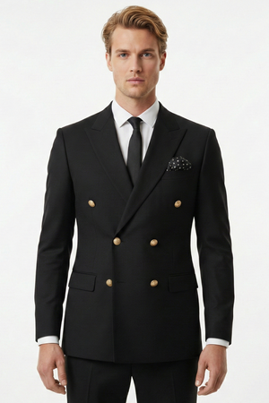 Costum la Două Rânduri de Nasturi - Negru Texturat 6AM101