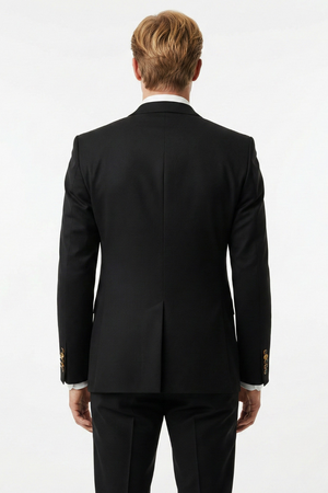 Costum la Două Rânduri de Nasturi - Negru Texturat 6AM101