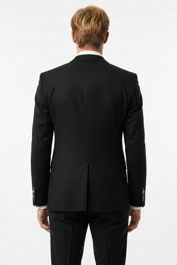 Costum la Două Rânduri de Nasturi - Negru Texturat 6AM101