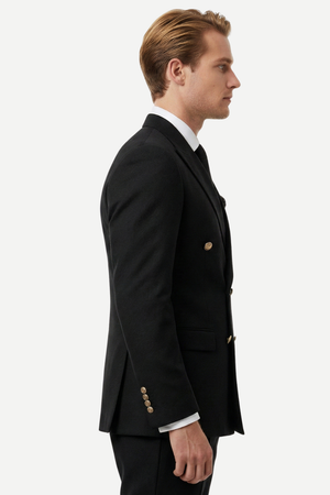 Costum la Două Rânduri de Nasturi - Negru Texturat 6AM101