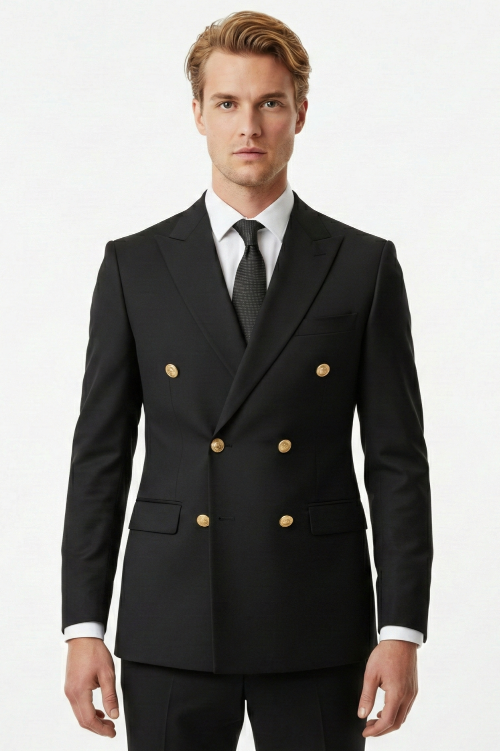 Costum la Două Rânduri de Nasturi Negru - 6AM310