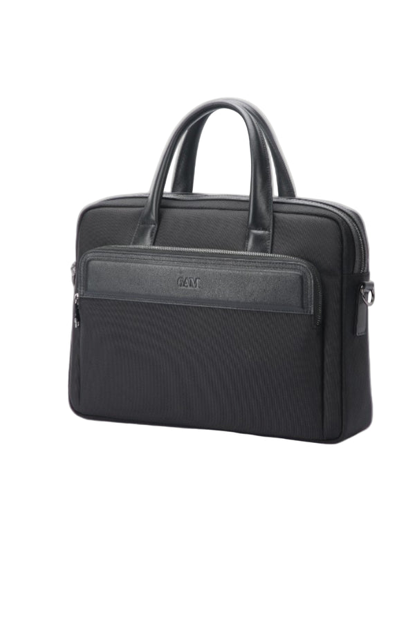 Geantă neagră pentru laptop din piele și material textil