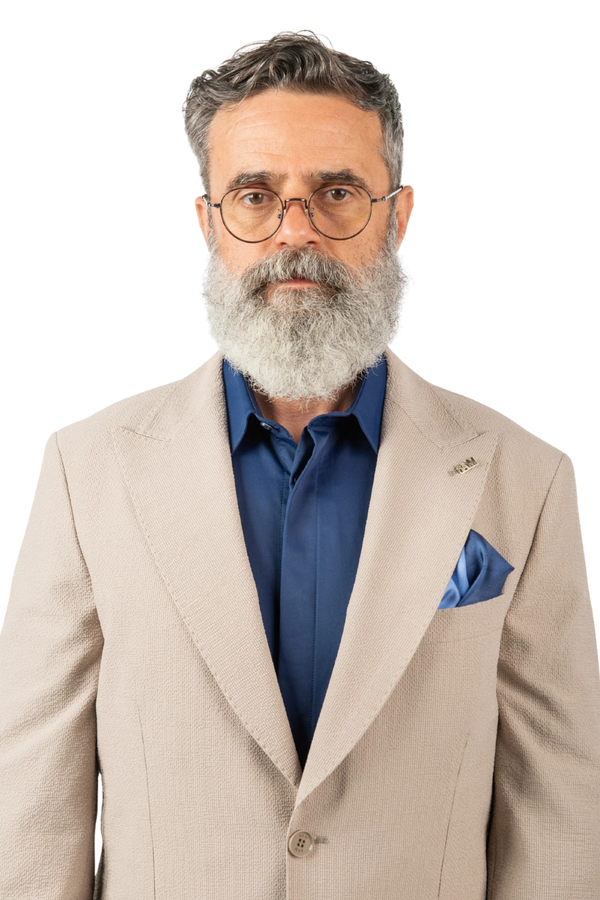 Costum Bărbați Crem Creponat din Țesătură Tehnică