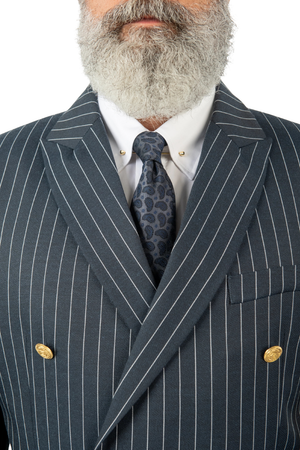 Costum Bărbați Bleumarin-Antracit cu Dungi Albe la Două Rânduri de Nasturi