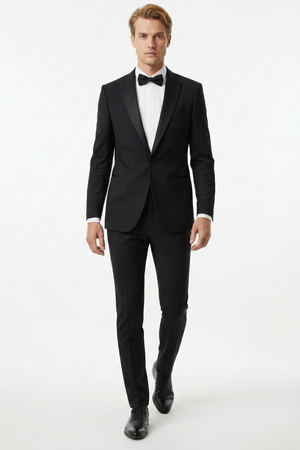 Smoking Negru Structurat cu Rever Satinat 6AM101