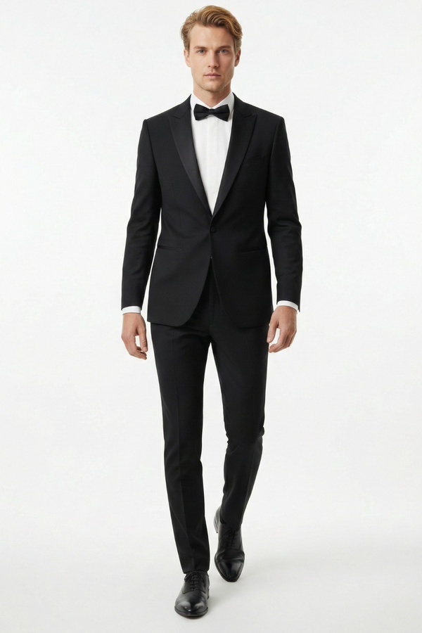 Smoking Negru Structurat cu Rever Satinat 6AM101