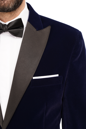 Smoking cu Sacou din Catifea Bleumarin și Pantaloni Negri 6AM310