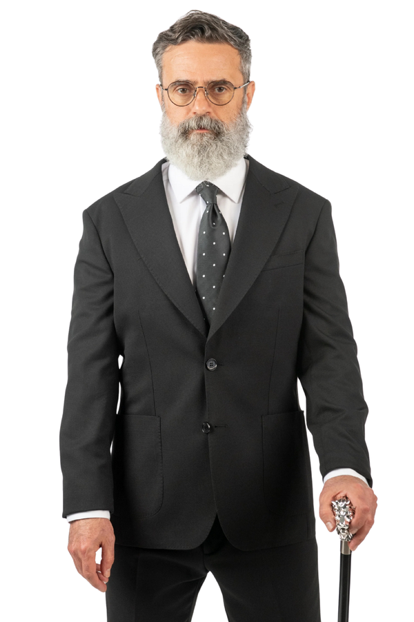 Costum Bărbați Negru Texturat din Țesătură Tehnică Elegantă