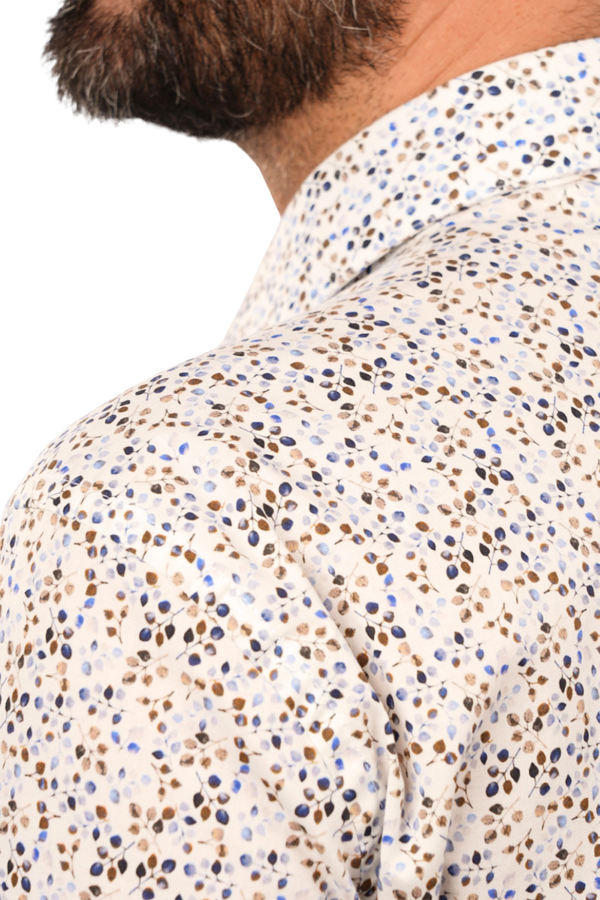 Cămașă Bărbați Albă cu Imprimeu Frunze – 95% Bumbac